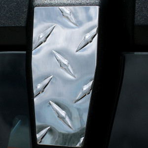 Back Window Hinge Cover Diamond Plate Close up